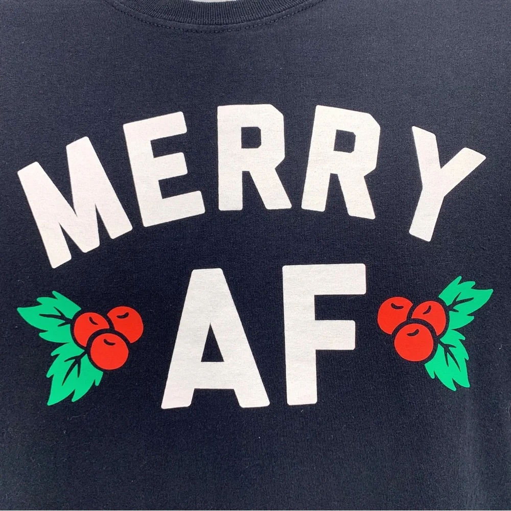 Merry AF Short Sleeve Christmas T-Shirt Size Large - Picture 4 of 7